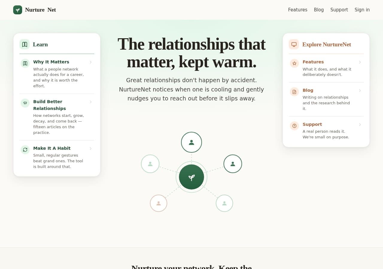 Homepage preview of NurtureNet